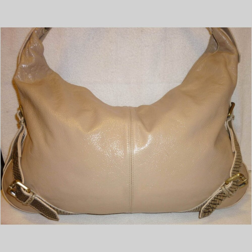 Pulicati Extra-Large Tan Leather & Python Shoulde… - image 2